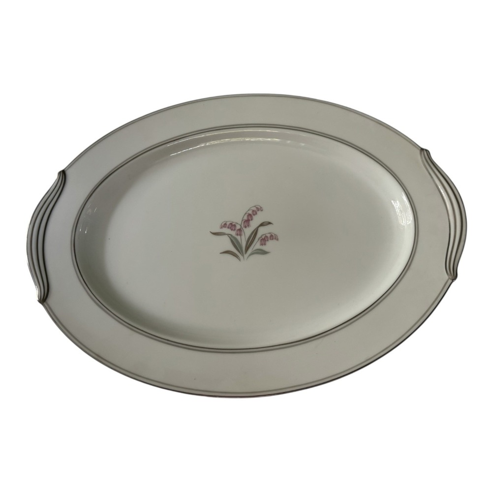 Noritake Crest 5421 Oval Serving Platter 16" Lily of the Valley Platinum Trim